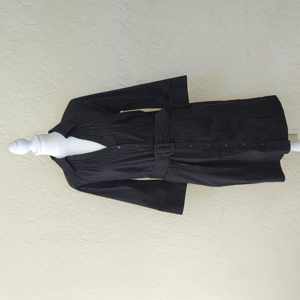 Express Black & White Striped Fitted Poplin 3/4 Sleeve Shirt Dress Size 12